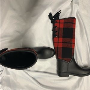 Coach red plaid winter boots